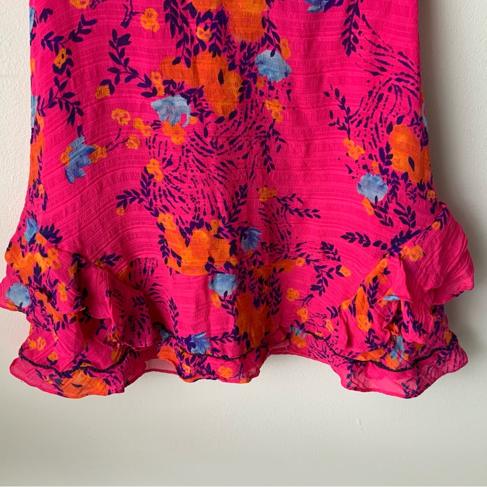 TANYA TAYLOR Kayla Dress Falling Floral Flower Ruffle Silk Event Hot Pink Size 0 - Picture 9 of 16